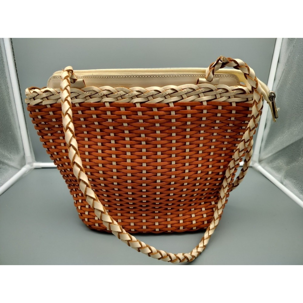 Ellepi Woven Tote Bag Leather Purse Made in Italy Handmade Basket Weave Brown